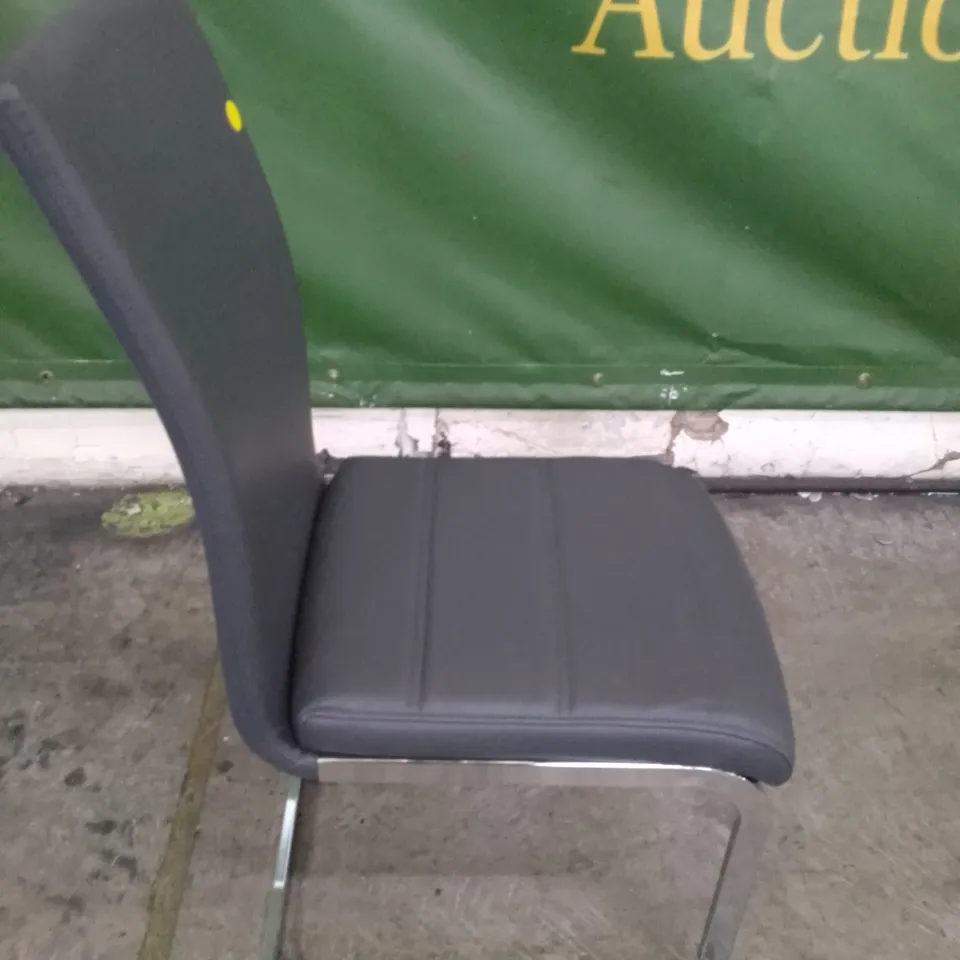 PERTH GREY LEATHER DINING CHAIR WITH CHROME LEGS