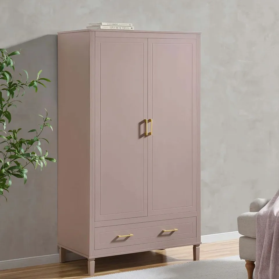 BOXED DUSK SIENNA 2 DOOR WARDROBE WITH DRAWER - DUSTY MAUVE (2 BOXES)