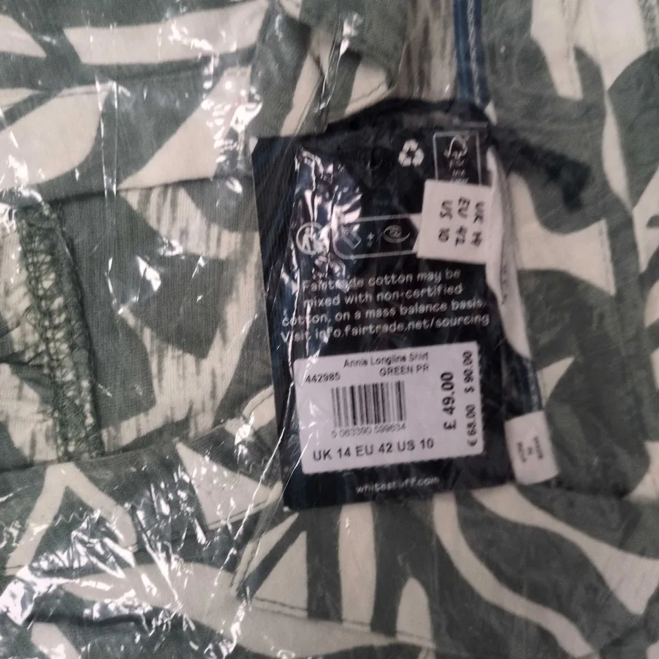 WOMANS HAWIAN SHIRT BY WHITE STUFF IVORY AND GREEN