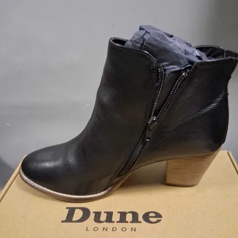 BOXED DUNE PAICEY PAICEY BLACK LEATHER ZIP UP ANKLE BOOT SIZE 8