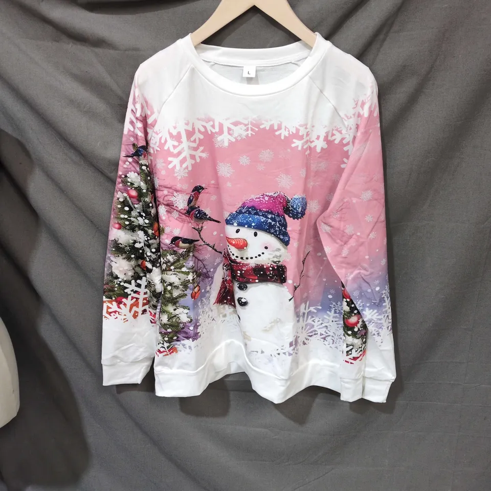 PINK SNOWMAN CHRISTMAS JUMPER – SIZE L