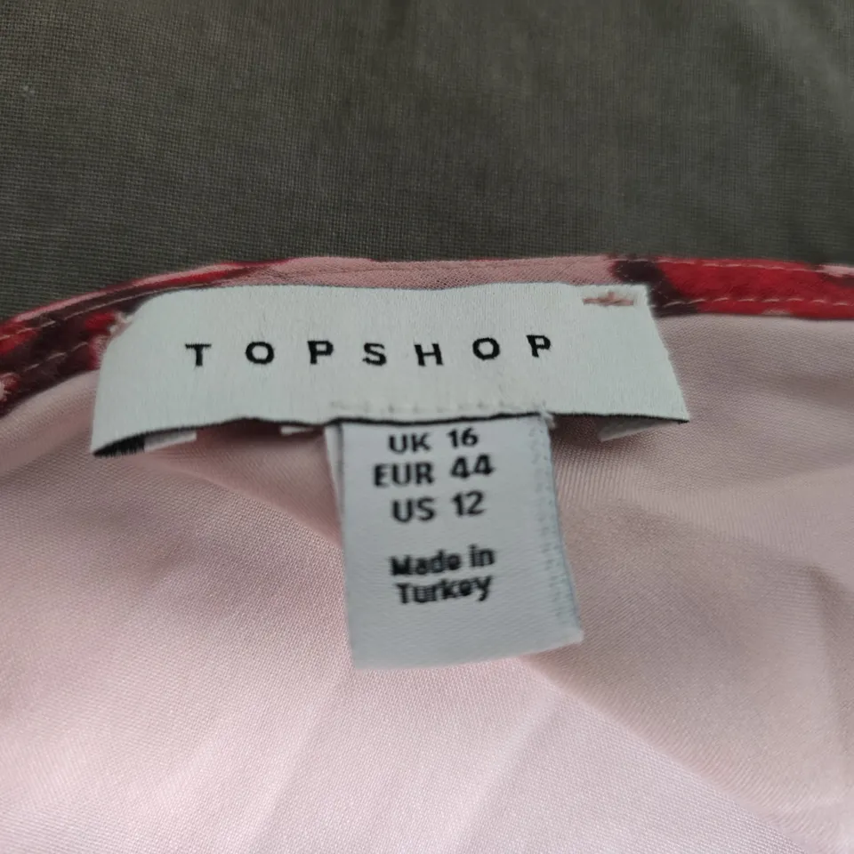 TOPSHOP FLORAL MAXI DRESS – PINK WITH RED FLOWERS (UK 16)