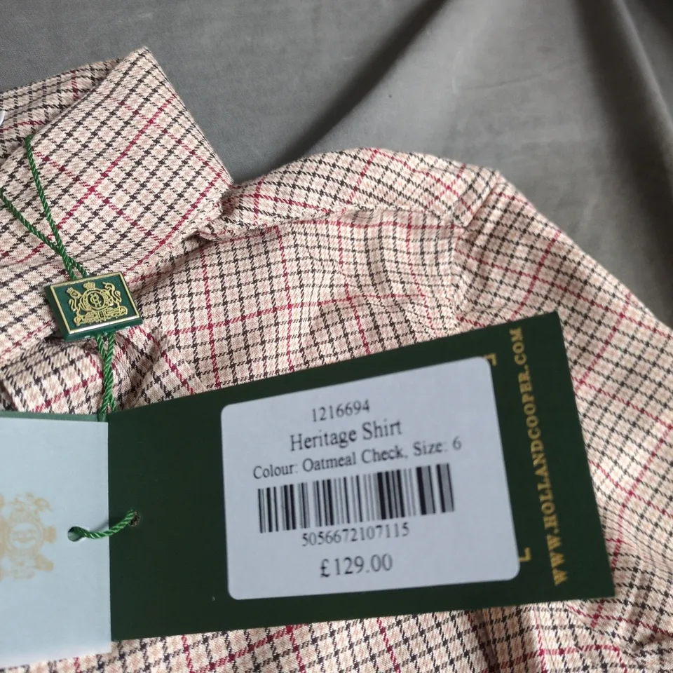 HOLLAND COOPER HERITAGE SHIRT – OATMEAL CHECK, UK SIZE 6 