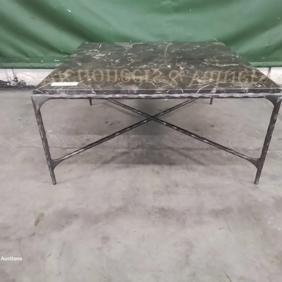 QUALITY STYLISH DESIGNER FORGED IRON MARBLE TOP COFFEE TABLE (1 ITEM)