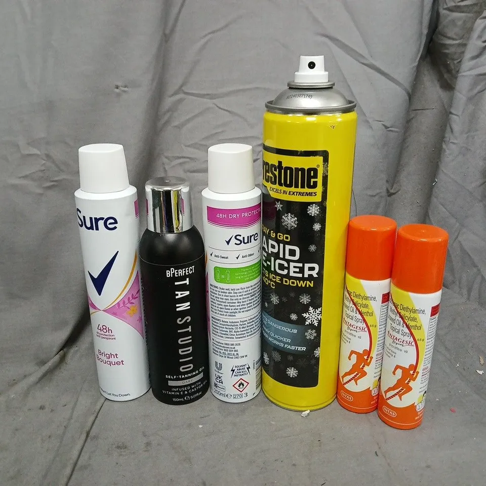 APPROXIMATELY 15 ASSORTED AEROSOLS TO INCLUDE RAPID DE-ICER, TOPICAL SPRAY, BPERFECT TANNING STUDIO GEL, ETC - COLLECTION ONLY