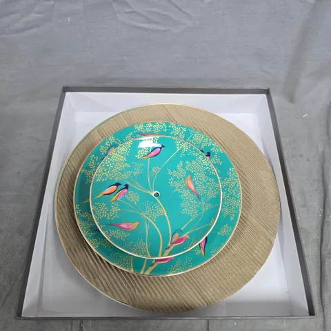 SARA MILLER LONDON TURQUOISE BIRD & TREE PATTERN DINNER PLATES, SET OF 3
