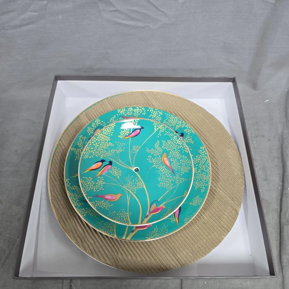 SARA MILLER LONDON TURQUOISE BIRD & TREE PATTERN DINNER PLATES, SET OF 3