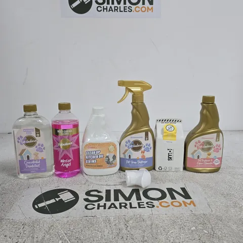 APPROXIMATELY 10 ASSORTED ITEMS INCLUDING FABULOSA PET FRESHENER & ODOR ELIMINATOR, SMOL FABRIC CONDITIONER AND FABULOSA PET URINE DESTROYER