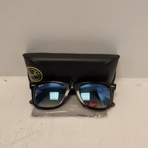 RAY-BAN WAYFARER SUNGLASSES β BLACK FRAME, BLUE MIRROR LENSES (RB2140)