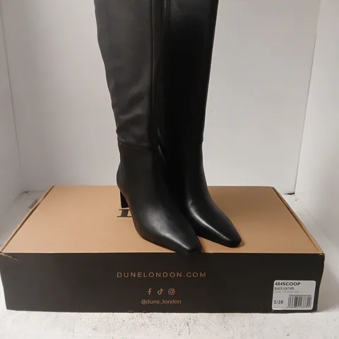 DUNE LONDON BLACK LEATHER KNEE-HIGH BOOTS β CHISEL TOE, UK 5
