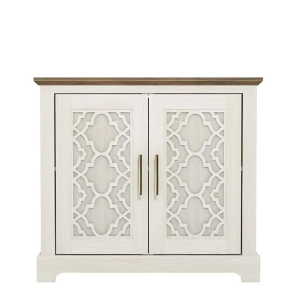BOXED GALANO ENFIELD 2 DOOR SIDEBOARD, STORAGE CABINET AND ORGANIZE (CREAM OAK)