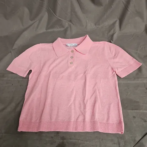 MNG WOMENS KNIT SHORT SLEEVE POLO IN PINK SIZE S