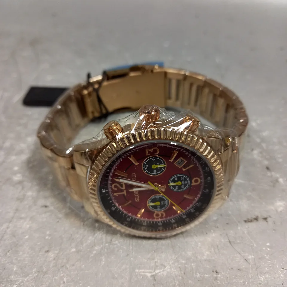 GLOBENFELD EXPEDIENT ROSE RED DIAL WATCH 