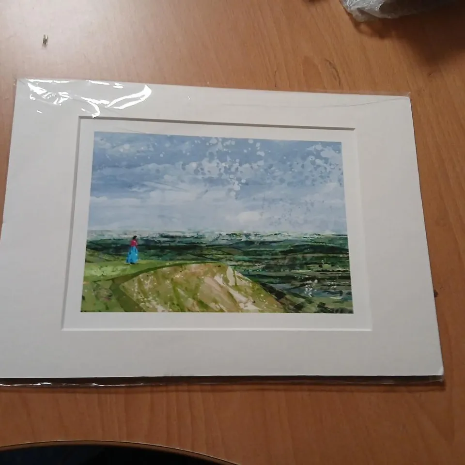PEACH ILLUSTRATION PRINT – LANDSCAPE WITH FIGURE, MOUNTED ARTWORK