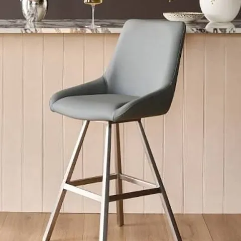 BOXED DANETTI THEO MID GREY FAUX LEATHER SWIVEL BAR STOOL (1 BOX)