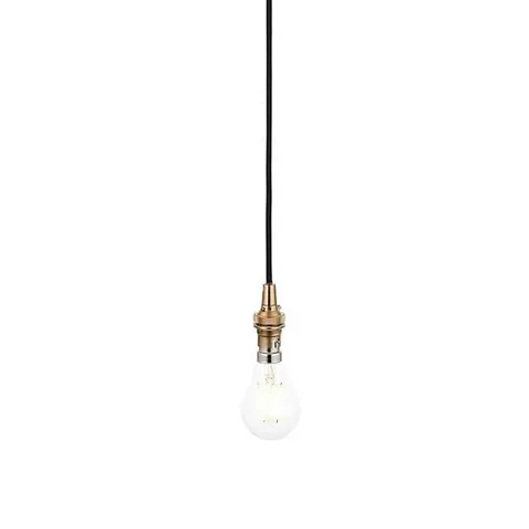BOXED LUMINOSA ELTHAM SLIM PENDANT CEILING LIGHT BRUSHED AGED BRASS PLATE & BLACK BRAIDED FLEX B22