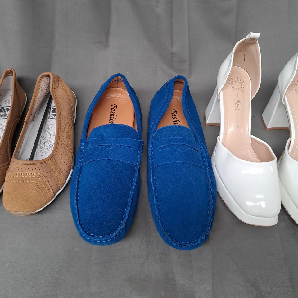 BOX OF APPROXIMATELY 10 ASSORTED PAIRS OF SHOES AND FOOTWEAR ITEMS IN VARIOUS STYLES AND SIZES TO INCLUDE DOWN TO EARTH, FASHION, SHELN, ETC