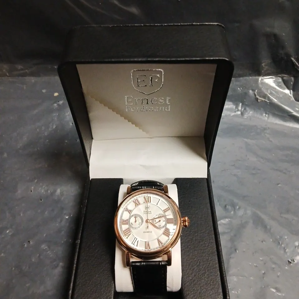 MENS ERNEST FERDINAND LEATHER STRAP WATCH