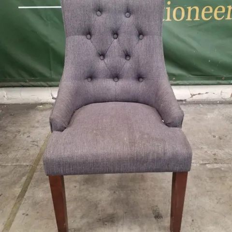 DUKE SLATE FABRIC BUTTON BACK DINING CHAIR (DARK LEG)