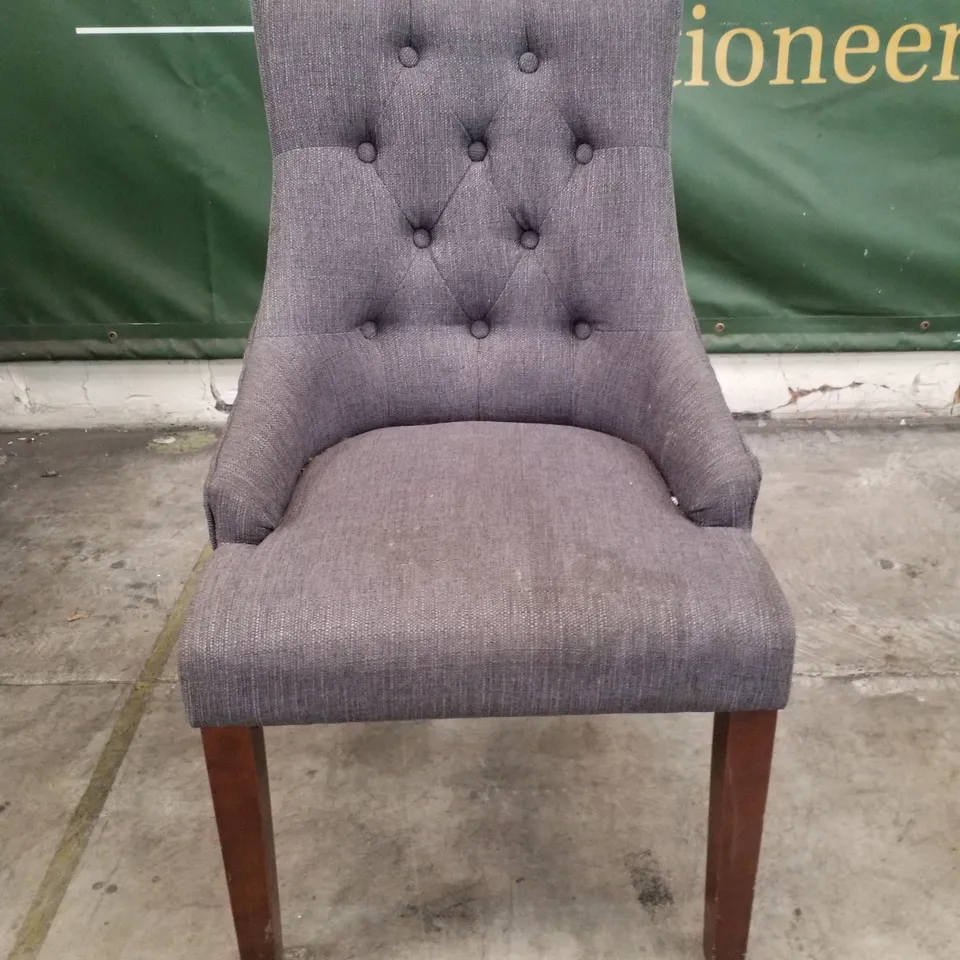 DUKE SLATE FABRIC BUTTON BACK DINING CHAIR (DARK LEG)