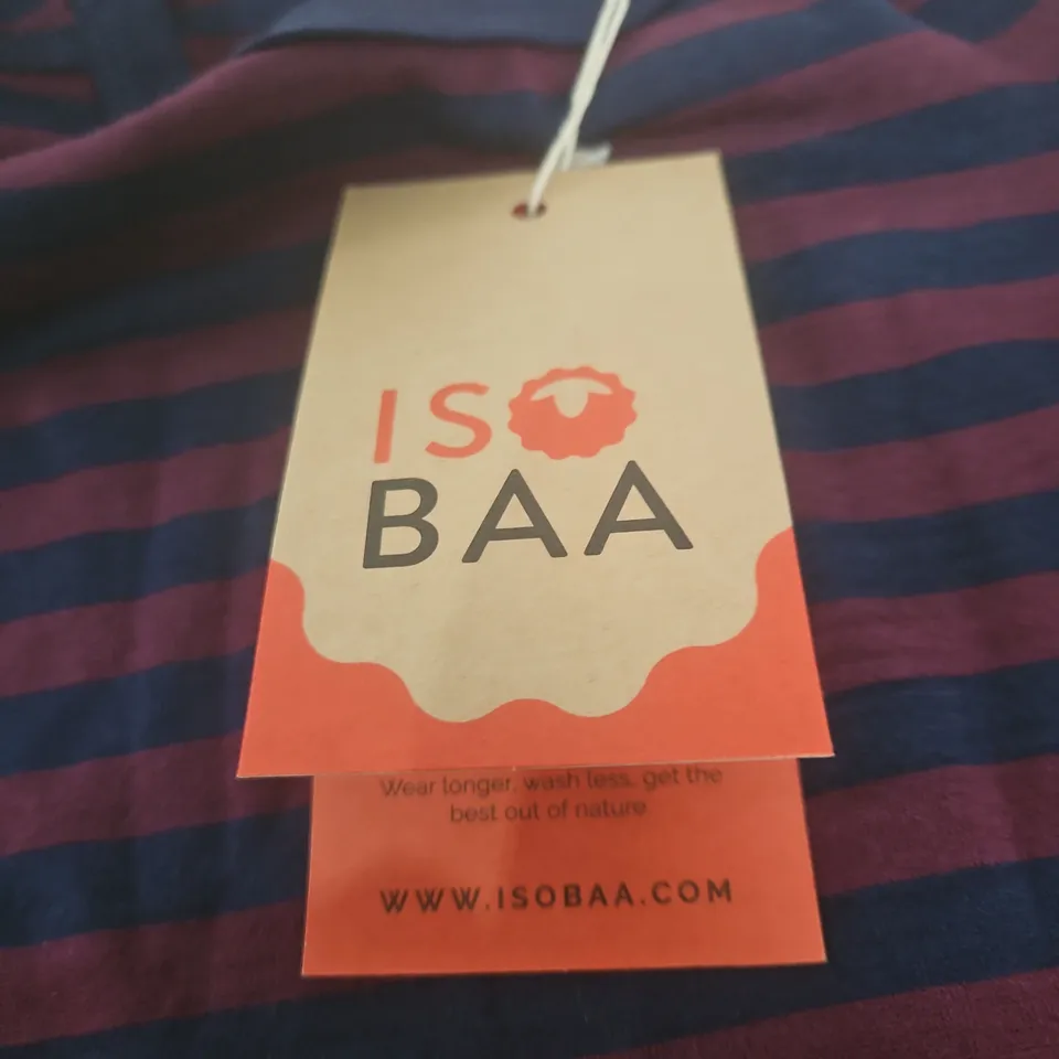 ISOBAA MEN'S MERINO STRIPE LONG SLEEVE CREW – NAVY/WINE, SIZE M