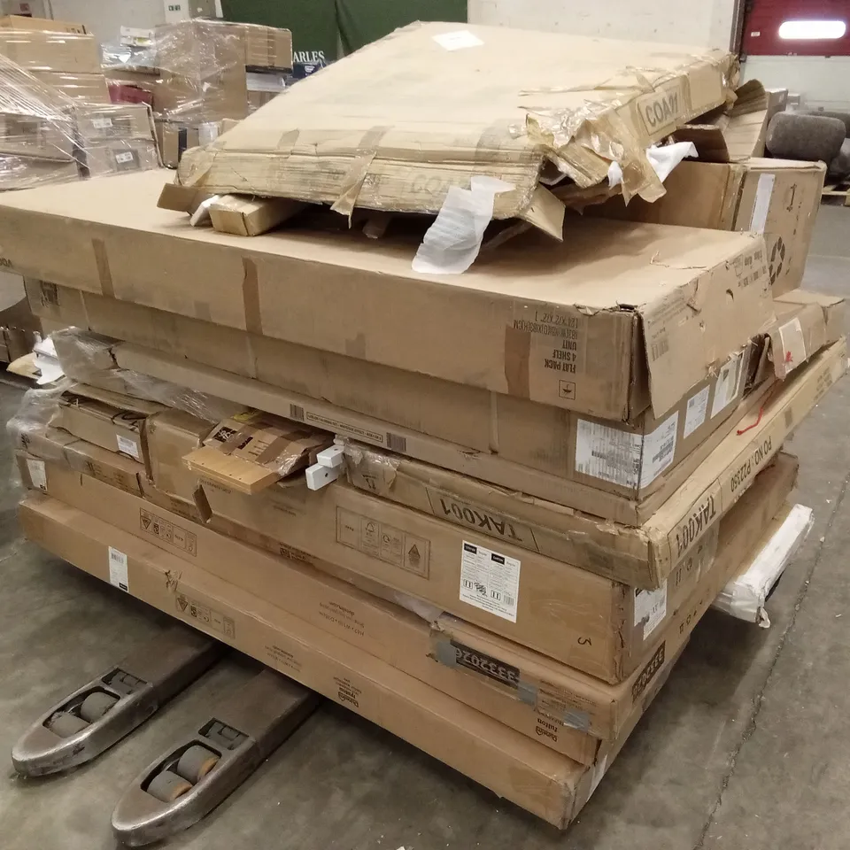 PALLET OF ASSORTED INCOMPLETE DESIGNER FURNITURE PARTS AND PIECES