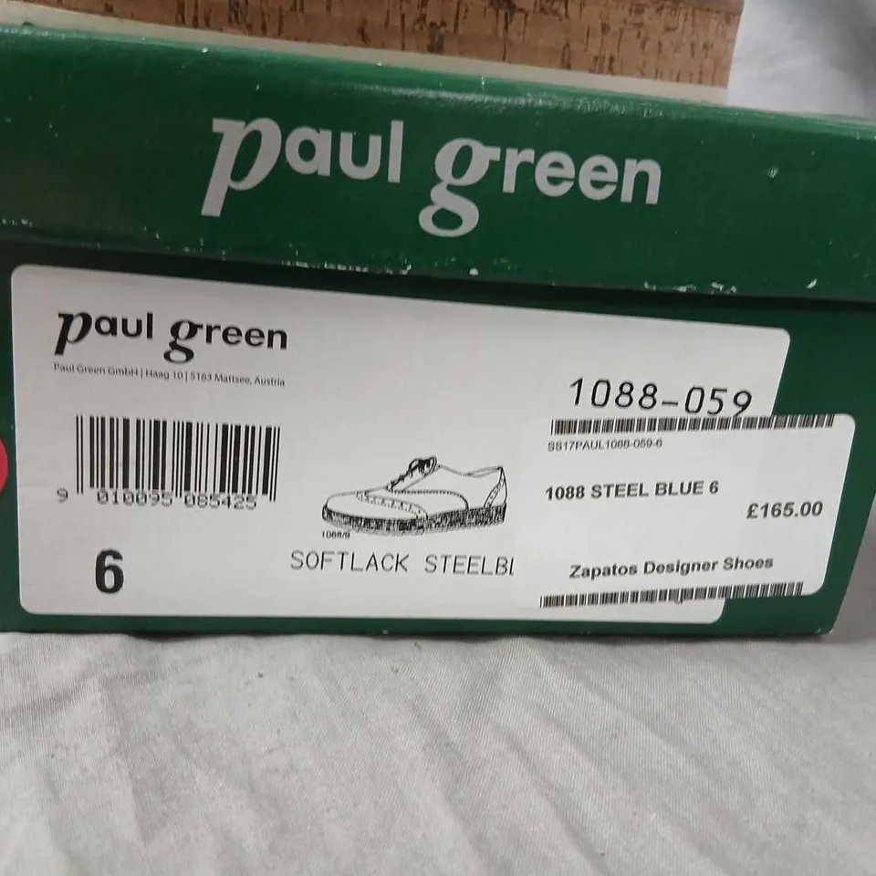 PAUL GREEN SOFTLAK STEEL BLUE PATENT LEATHER OXFORD SHOES, UK 6