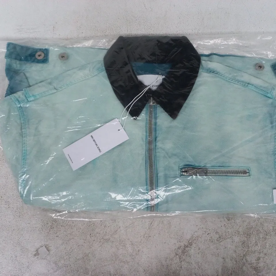 BAGGED MKI MIYUKI ZOKU SUNFADED WORK JACKET IN BLEACH BLUE SIZE MEDIUM