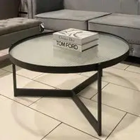 BRAND NEW BOXED WALKER EDISON PRAGUE RIBBED GLASS COFFEE TABLE WITH BLACK METAL FRAME (1 BOX)