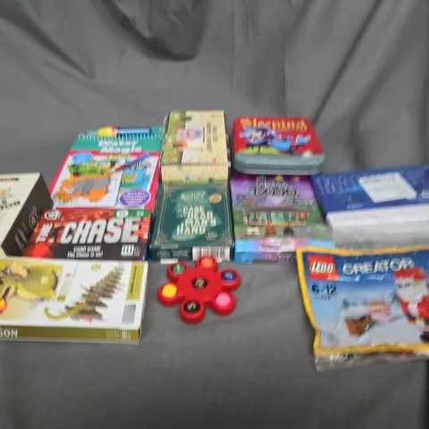 APPROXIMATELY 10 ASSORTED TOYS AND GAMES TO INCLUDE LEGO, MAGNETS AND CARD GAMES