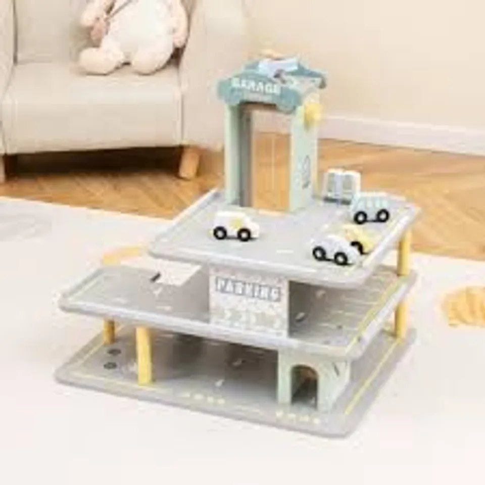 BOXED COSTWAY TP10251GR PARKING GARAGE PLAYSET WITH 4 CARS & HELICOPTER - GRAY