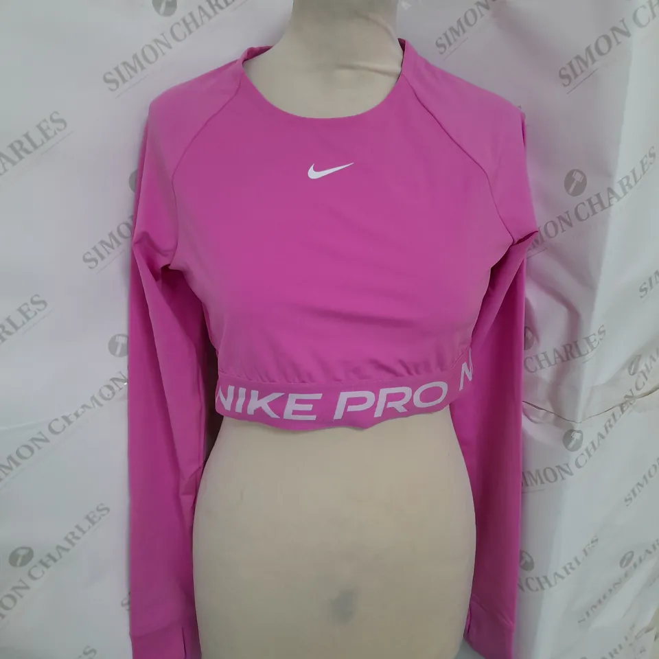 NIKE LONG SLEEVE DRI-FIT CROP TOP IN PINK SIZE M