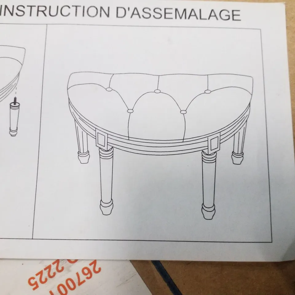 BOXED SEMI-CIRCLE LINEN FOOTSTOOL