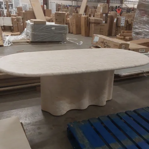 NOVARA 220CM OVAL TRAVERTINE-EFFECT DINING TABLE - REQUIRES ASSEMBLY (2 ITEMS)