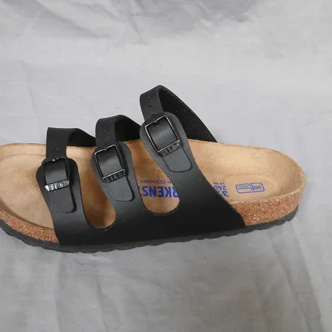 BIRKENSTOCK BLACK LEATHER THREE-STRAP SANDALS WITH CORK FOOTBED