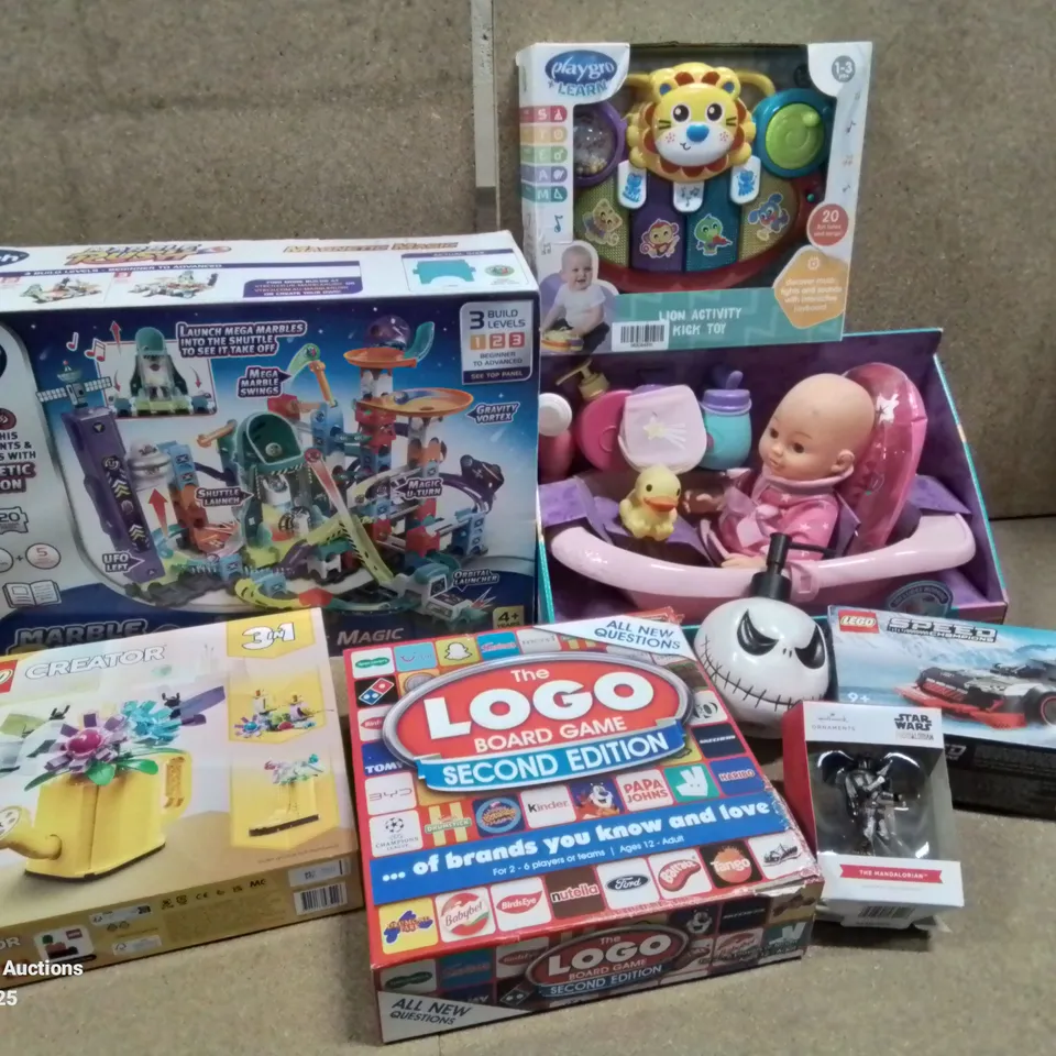 BOX CONTAINING VARIOUS TOYS GAMES TO INCLUD3, LOGO GAME, LOGO CREATOR SETS, MARBLE RUSH ETC.