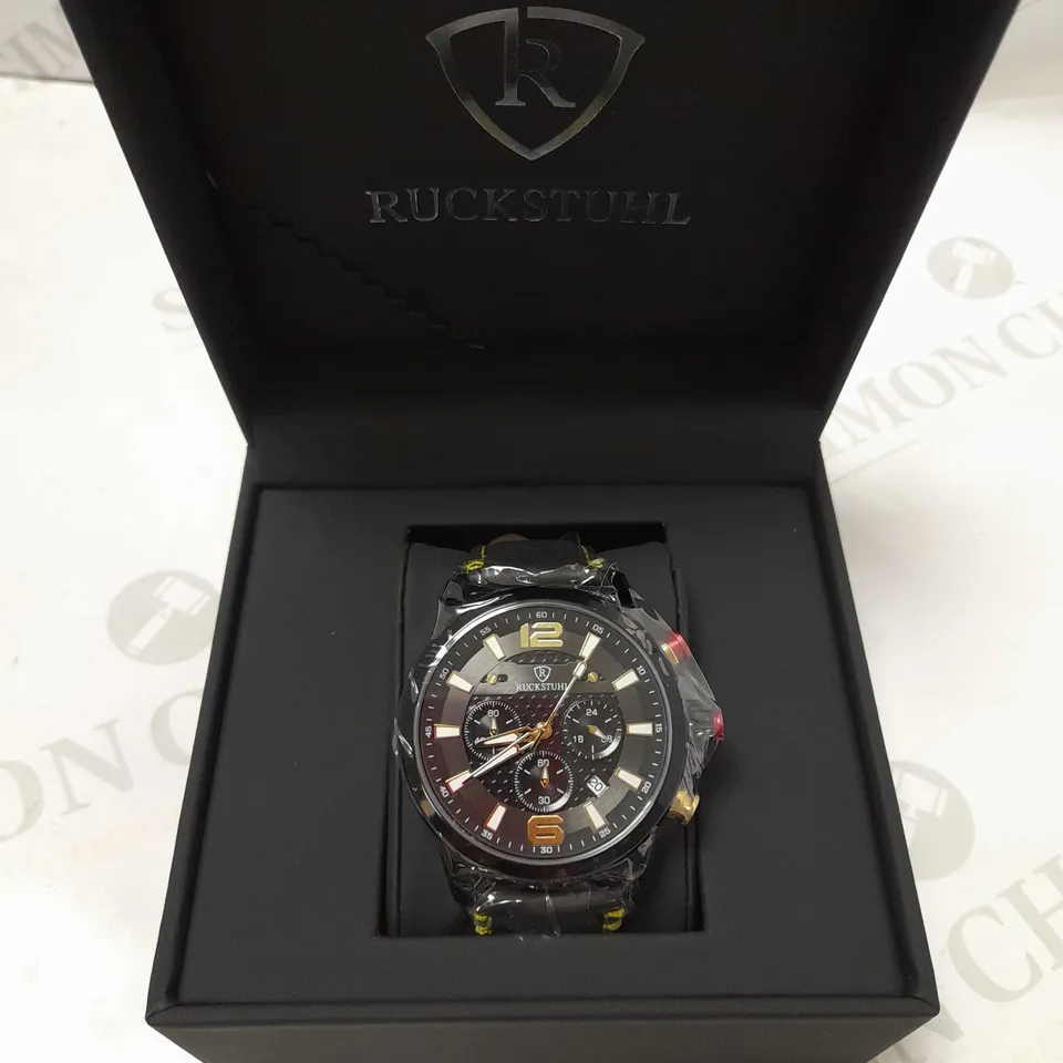 RUCKSTUHL TRIPLE DIAL BLACK RUBBER STRAP WRISTWATCH