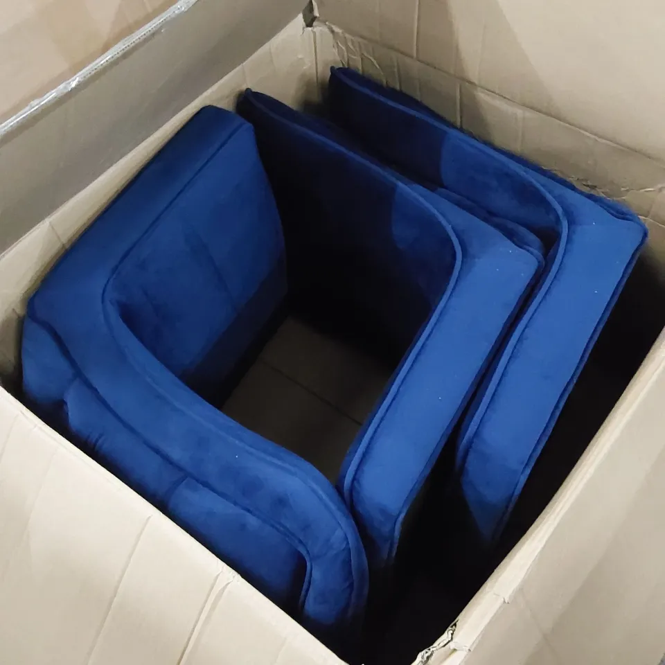 BOXED ROCCO ROYAL BLUE VELVET DINING CHAIRS - SET OF 3 (2 BOXES)