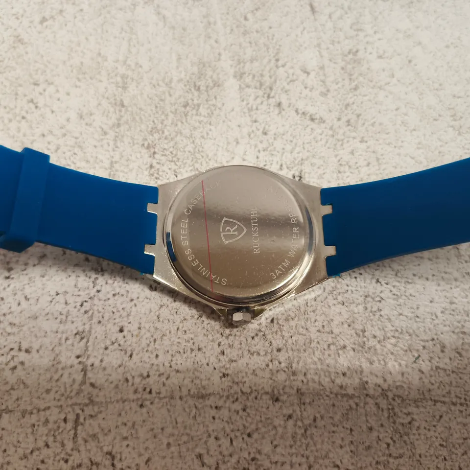 RUCKSTUHL STAINLESS STEEL WATCH – BLUE DIAL, BLUE SILICONE STRAP