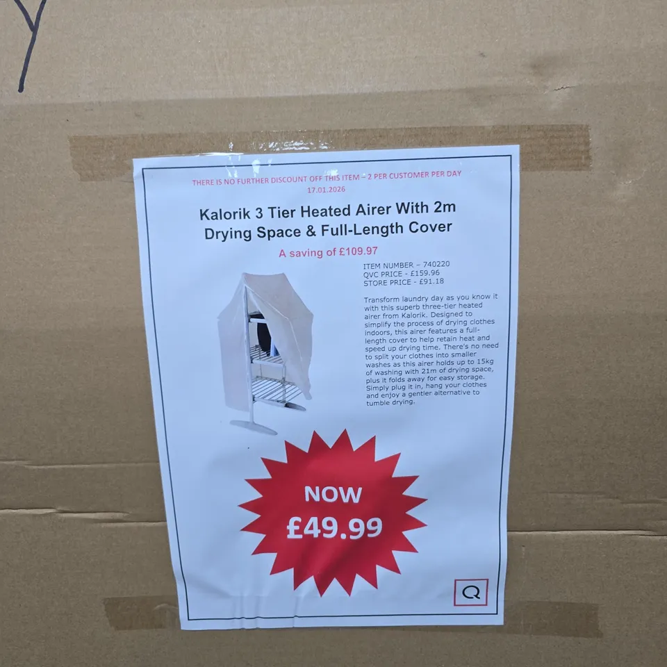 KALORIK 3 TIER HEATED AIRER WITH 2M DRYING SPACE & FULL-LENGTH COVER – BOXED