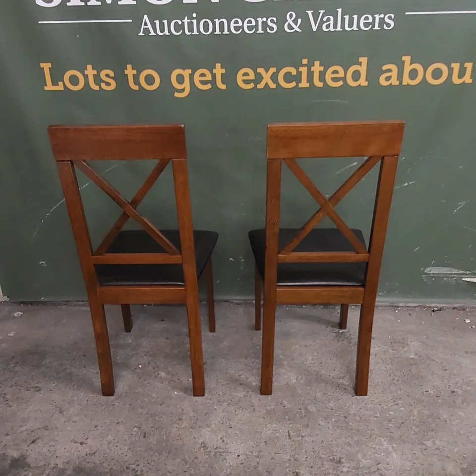 SET OF 2 KENDAL DARK WOOD DINING CHAIRS WITH BROWN SEAT PADS