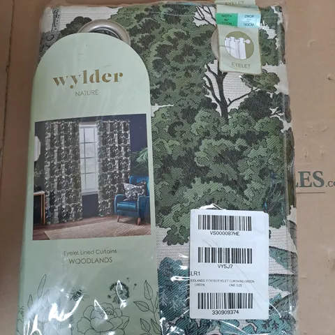 WYLDER NATURE WOODLAND EYELET LIED CURTAINS IN GREEN - W 46" / D 72"