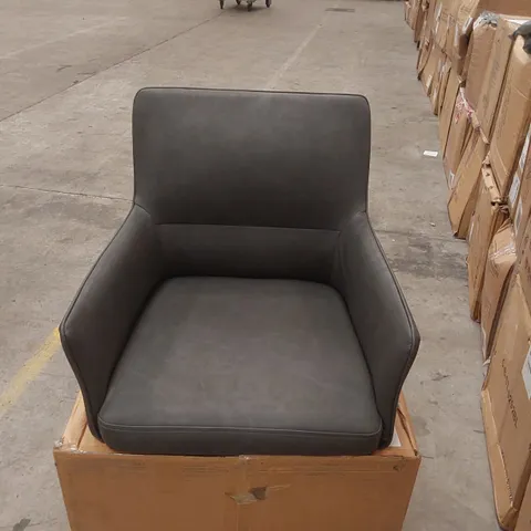 BOXED SET OF 2 DESIGNER GREY FAUX LEATHER DINING CHAIRS