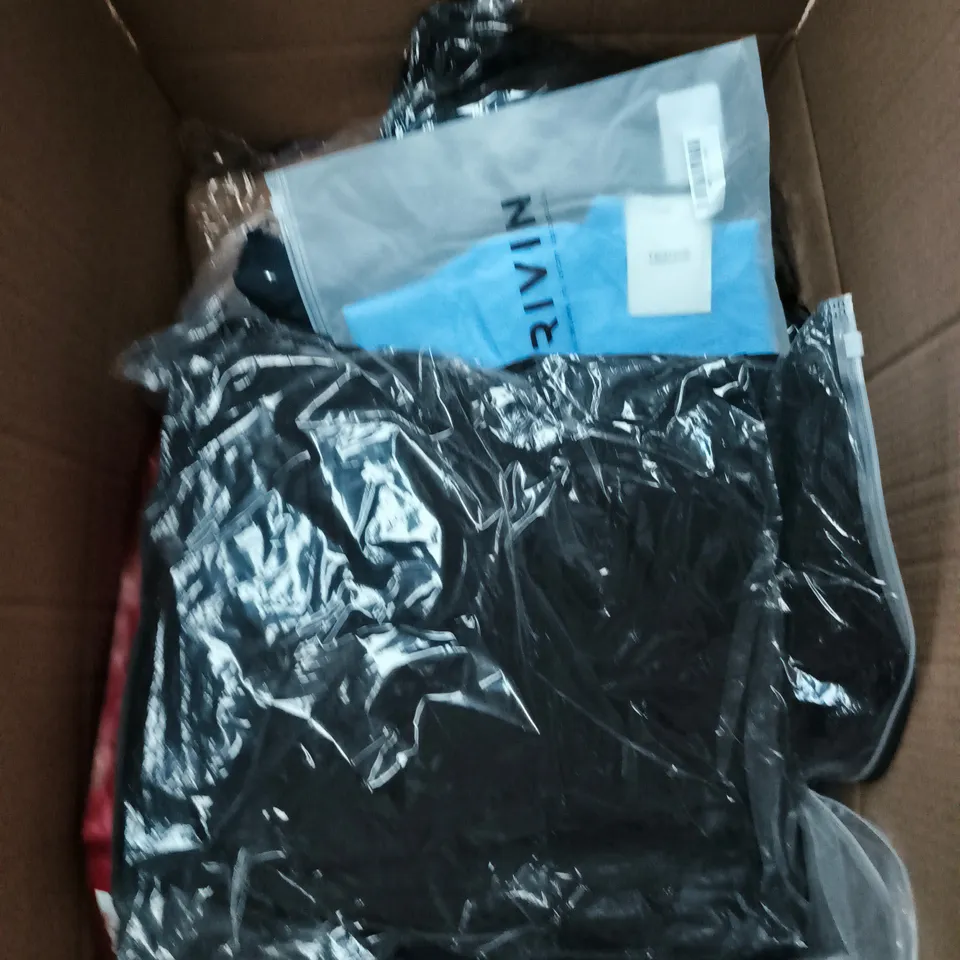 LARGE BOX OF APPROXIMATELY 25 ASSORTED CLOTHING ITEMS IN VARIOUS COLOURS, STYLES AND SIZES - COLLECTION ONLY