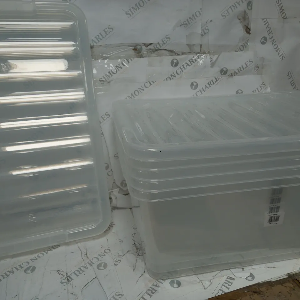 SET OF 5 LARGE PLASTIC STORAGE BOXES CLEAR