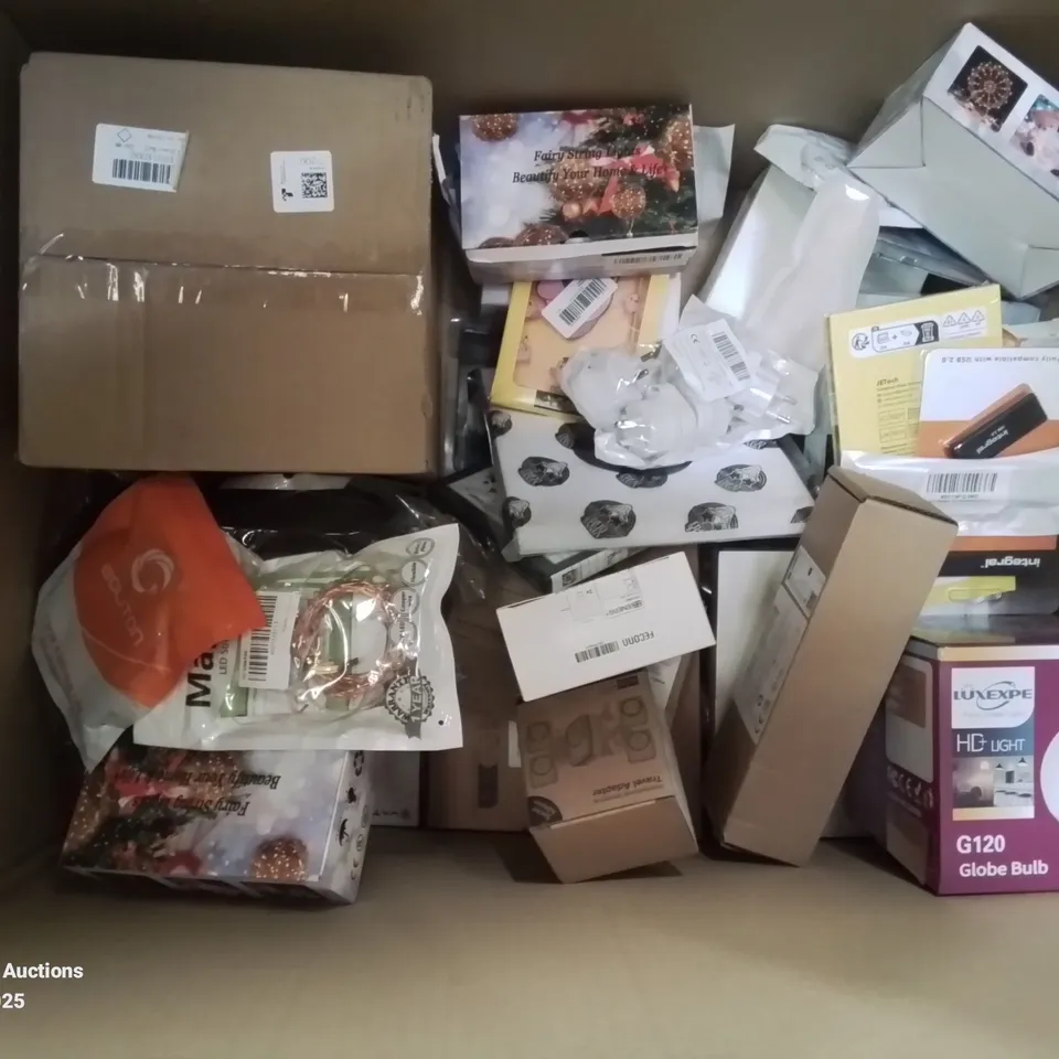 BOX CONTAINING LARGE AMOUNT OF MIXED BOXED ELECTRONIC ITEMS PHONE ACCESSORIES ETC.