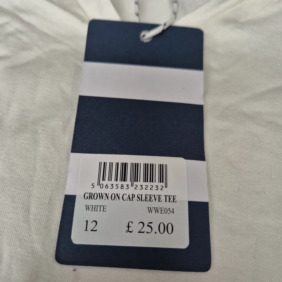 CREW CLOTHING COMPANY GROWN-ON CAP SLEEVE TEE – WHITE, UK 12