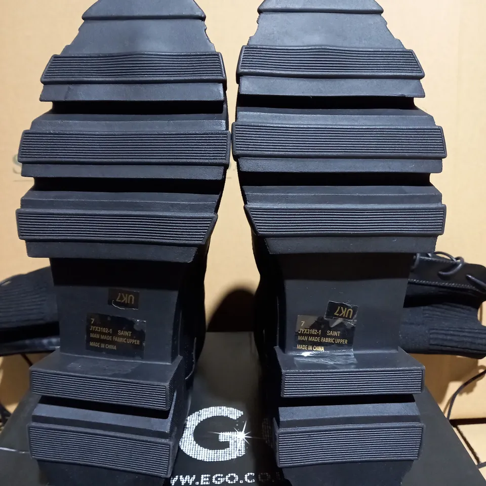 EGO SAINT LACE UP MID CALF BIKER BOOTS IN BLACK - SIZE 7