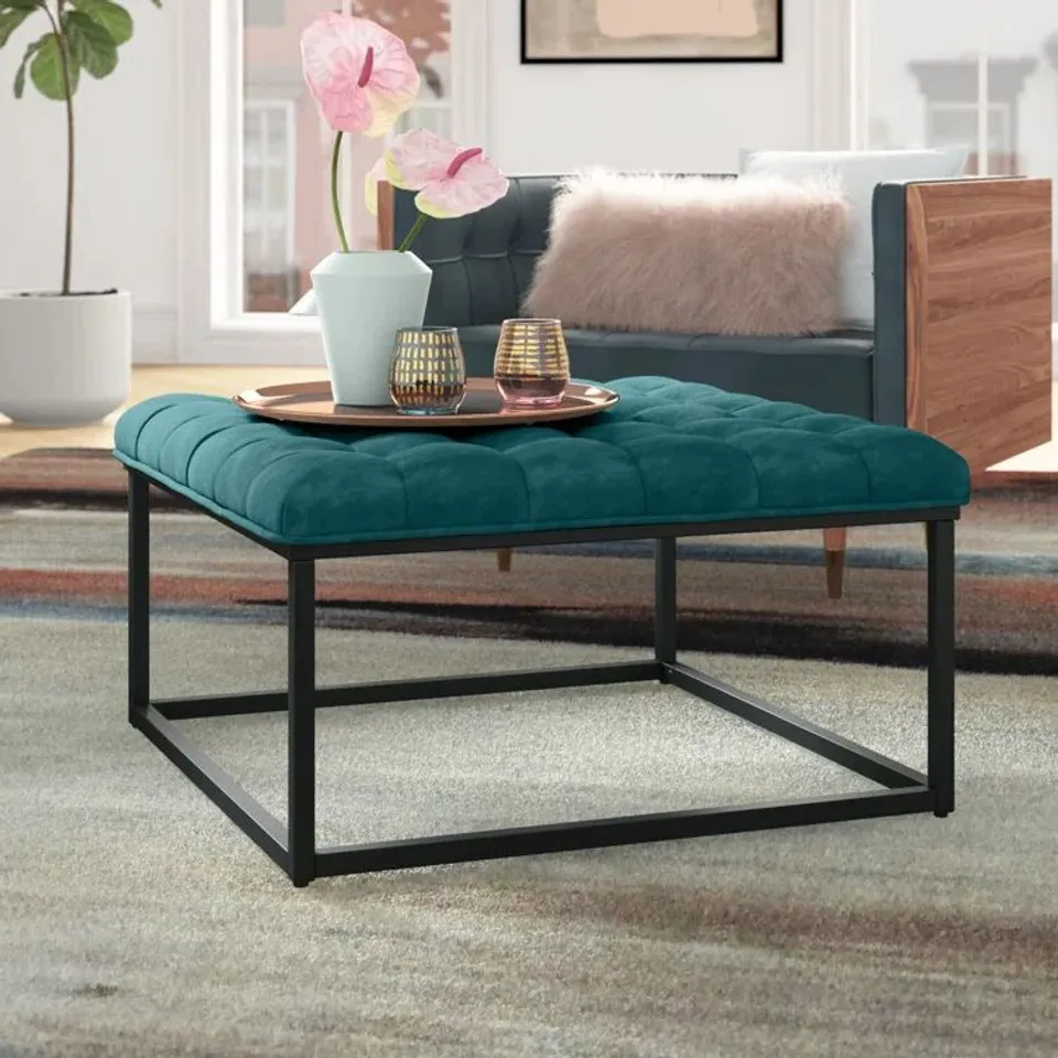 BOXED FALUN VELVETTUFTED SQUARE FOOTSTOOL 87cm wide