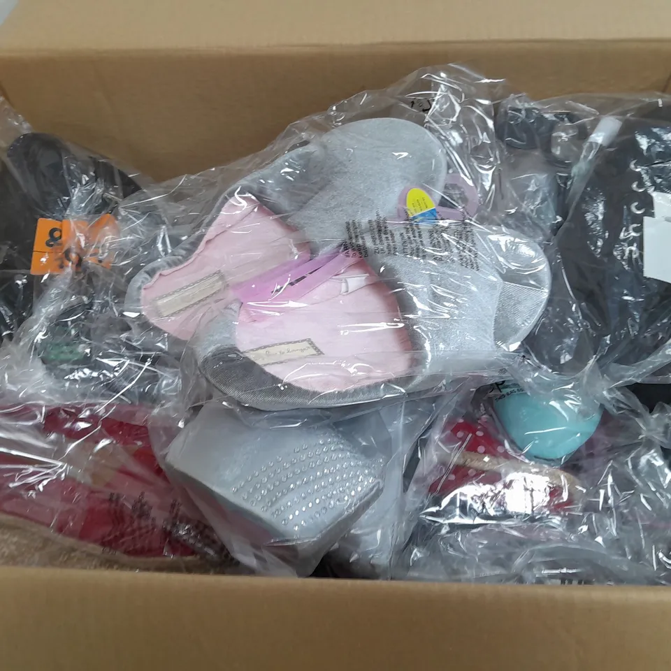 BOX OF APPROXIMATELY 10 ASSORTED WOMENS SHOES IN VARIOUS COLOURS, STYLES AND SIZES